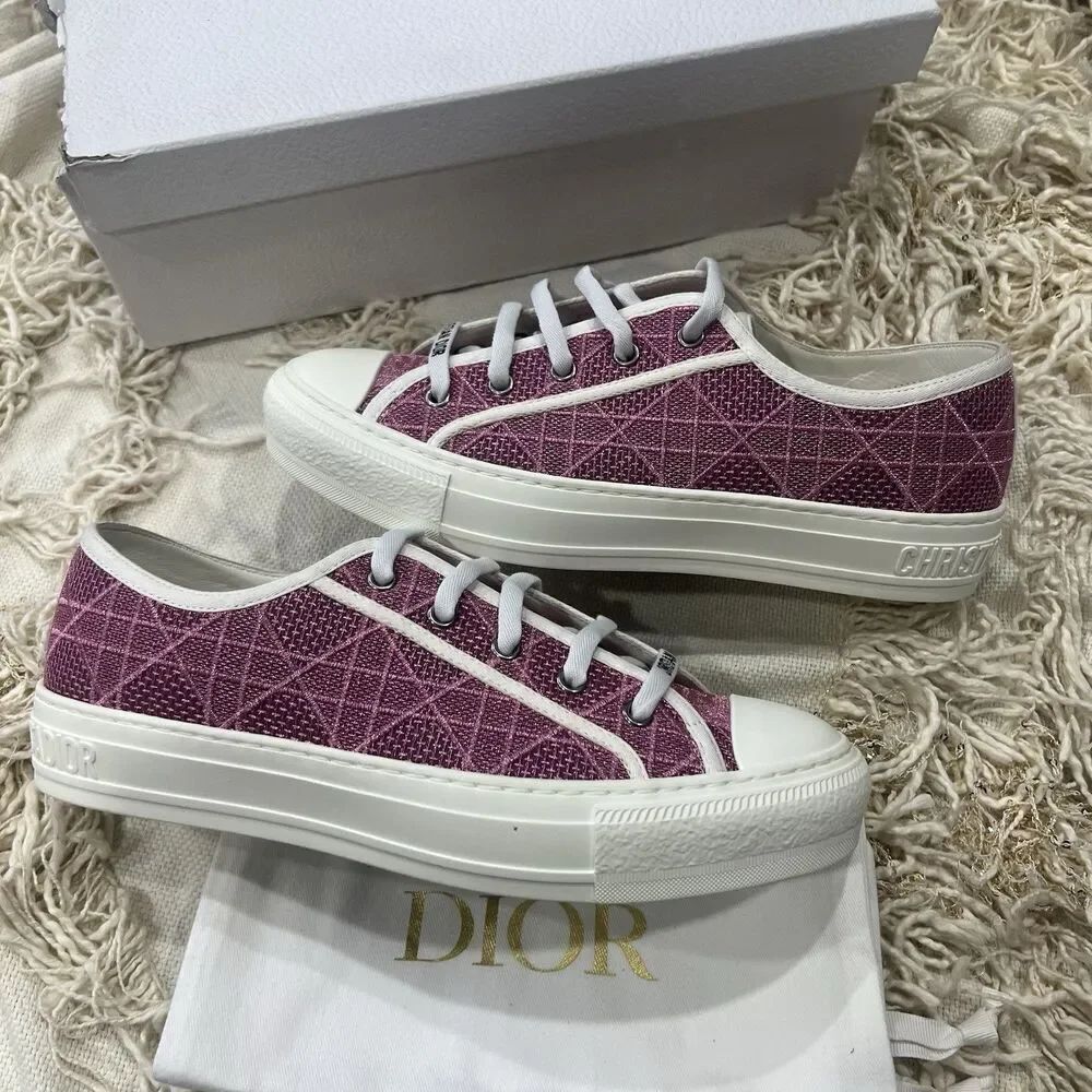 Christian Dior Walk'N'Dior Sneakers Cannage Embroidered Canvas in Pink Size 39.5